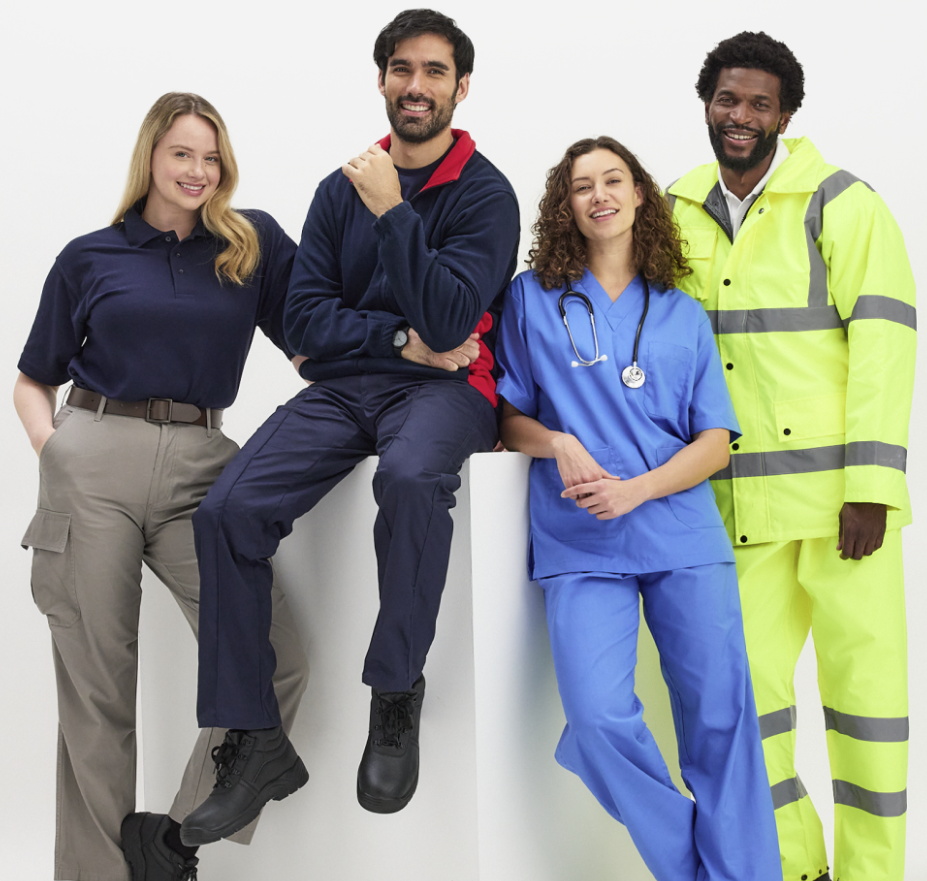 UK workwear for every trade — polo shirts, fleeces, healthcare scrubs and hi-vis from TradewearPro